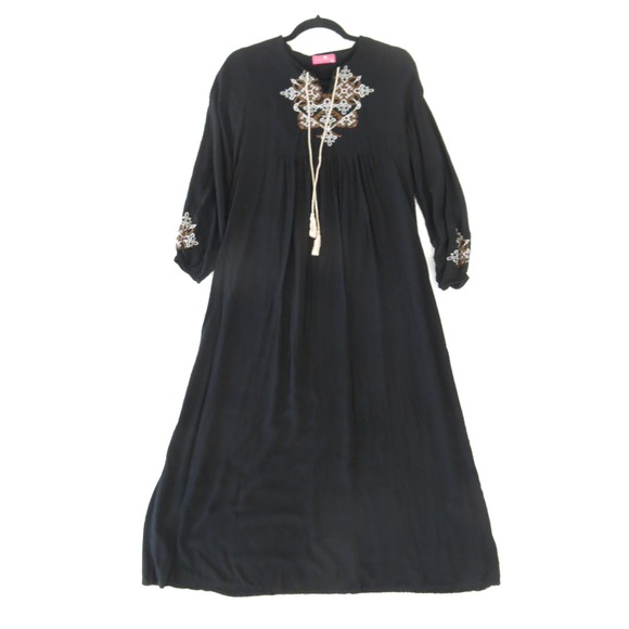 Moda Pinhan Dresses & Skirts - Modap Nhan Vintage Black Embroidered Rayon Maxi Dress 40 XS Whimsigoth Modest